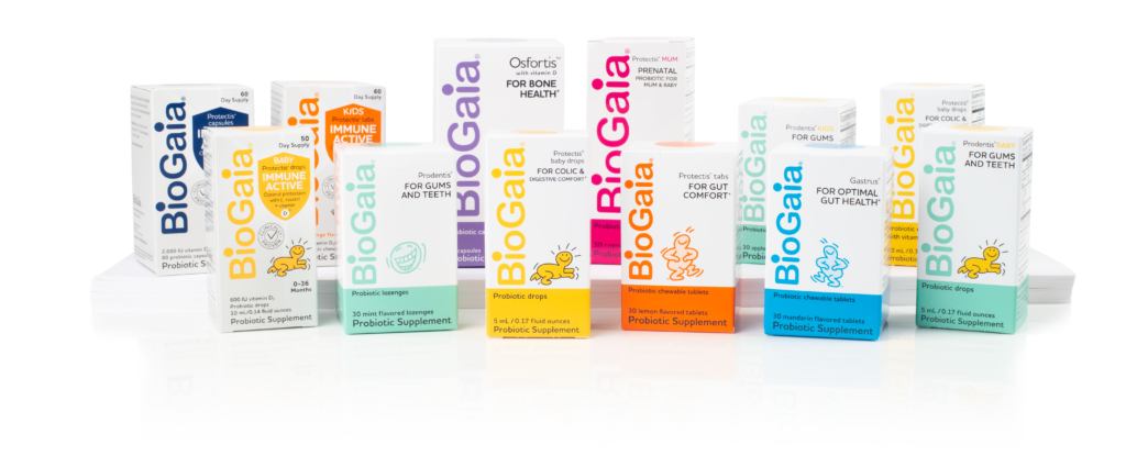 Picture of the full range of BioGaia products